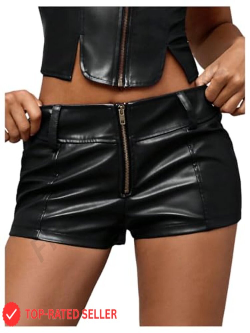 Y2K High Waisted Faux Leather Drawstring Lace Up Rave Shorts